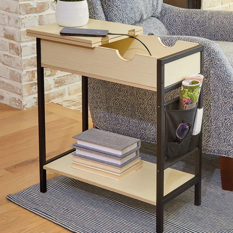 Accent Storage Side Table with Flip-Top and Charging Outlet