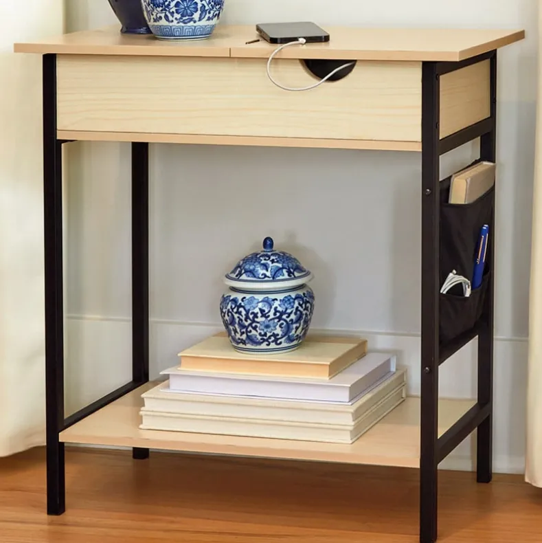 Accent Storage Side Table with Flip-Top and Charging Outlet