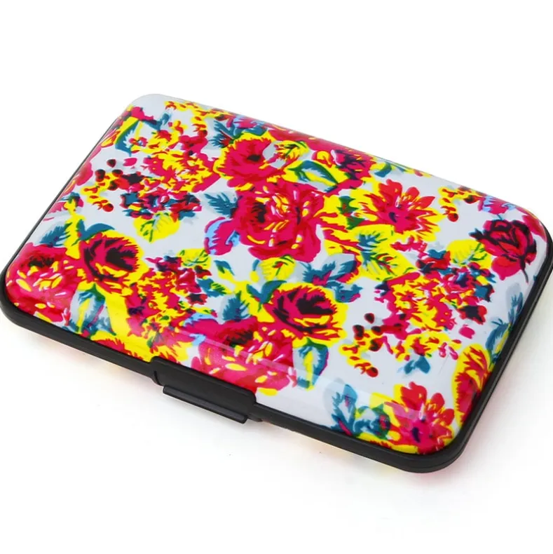 Aluminum Card Holder Hard Shell Floral