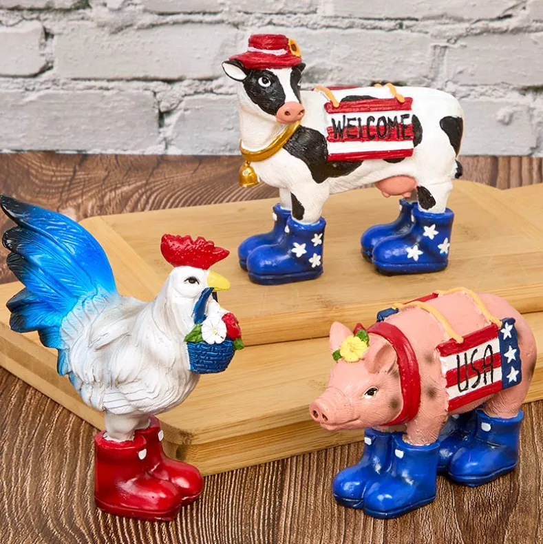 Americana Cow Pig And Rooster Set of 3 Tabletop Decor