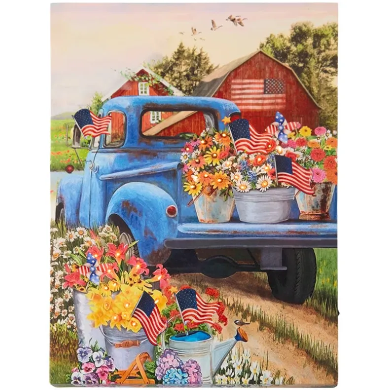 Americana Lighted Canvas Country Wall Art With Flowers