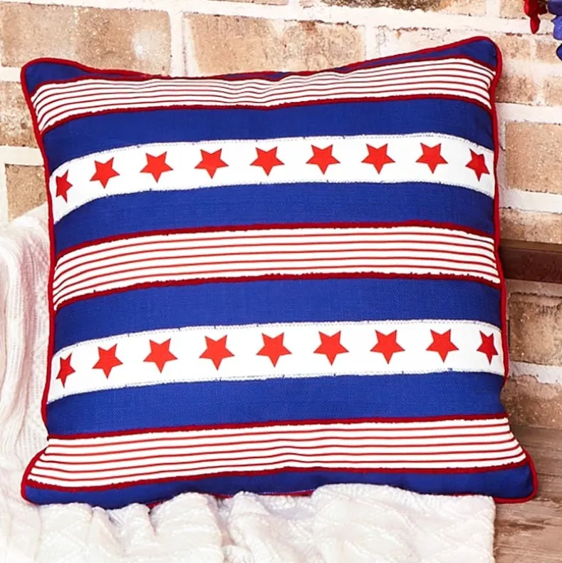 Americana Truck or Stars & Stripes Embroidered Decorative Pillow