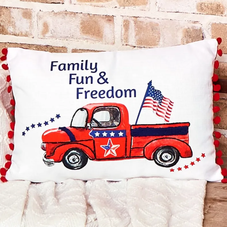 Americana Truck or Stars & Stripes Embroidered Decorative Pillow