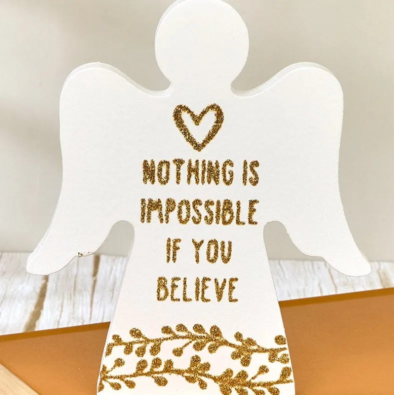 Angel Wooden Block Sign With Gold Sentiment