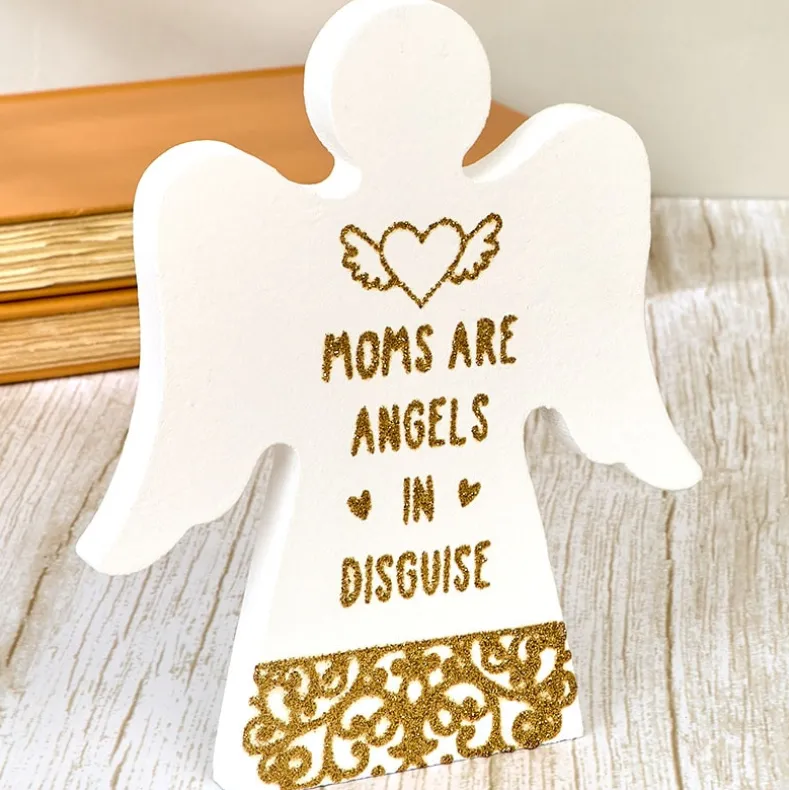 Angel Wooden Block Sign With Gold Sentiment