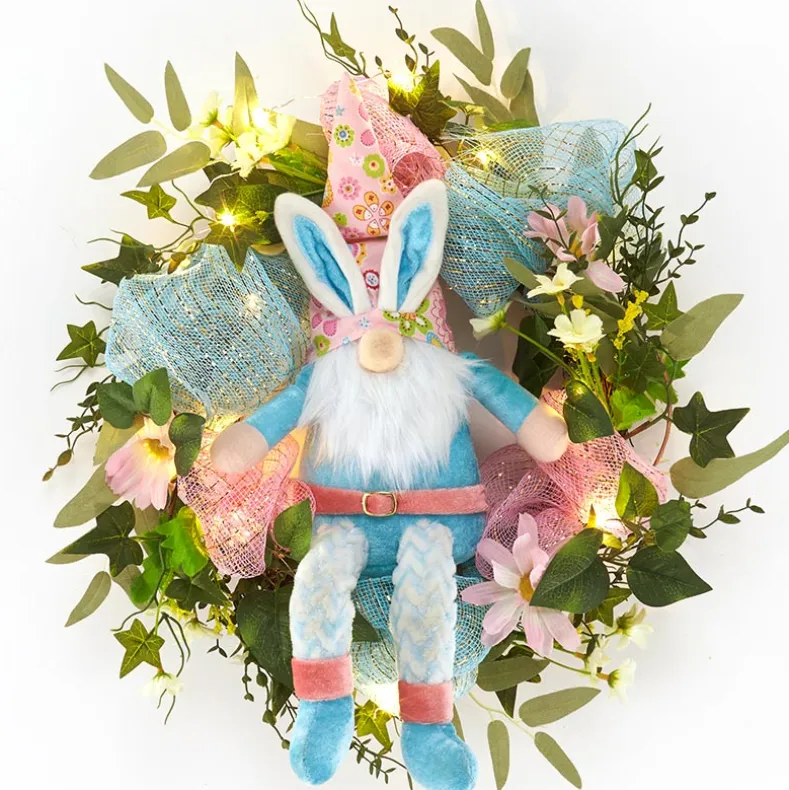 Animated Kicking Easter Gnome Wreath