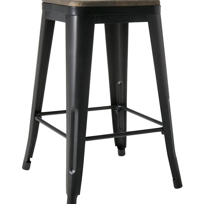 Backless Metal Barstool with Wood Square Seat - 24"H or 30"H
