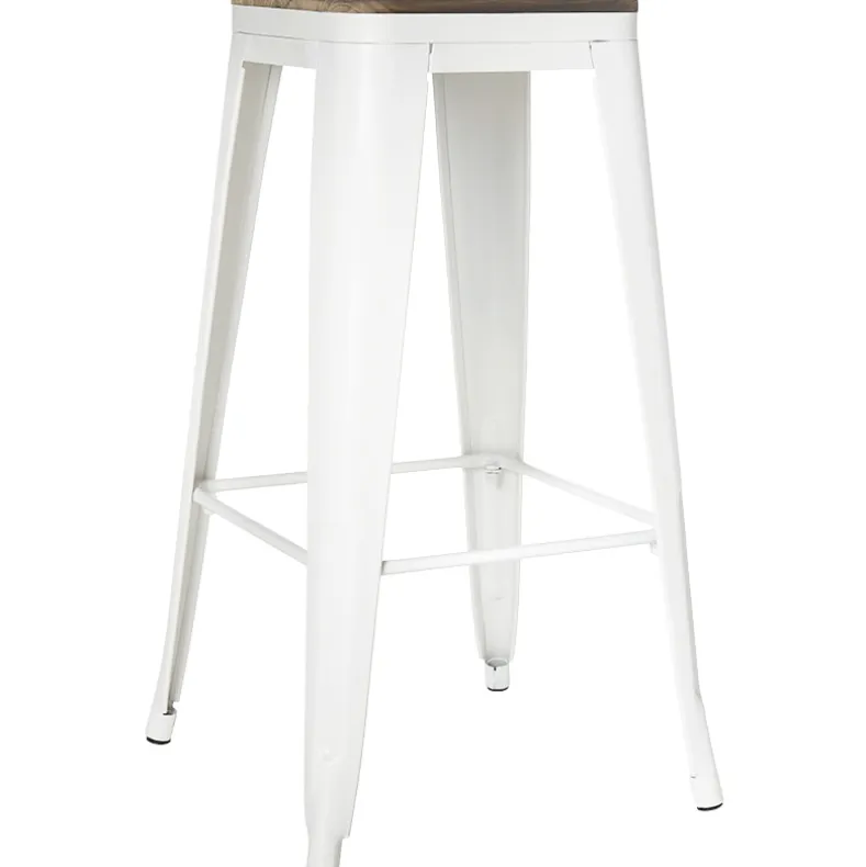 Backless Metal Barstool with Wood Square Seat - 24"H or 30"H
