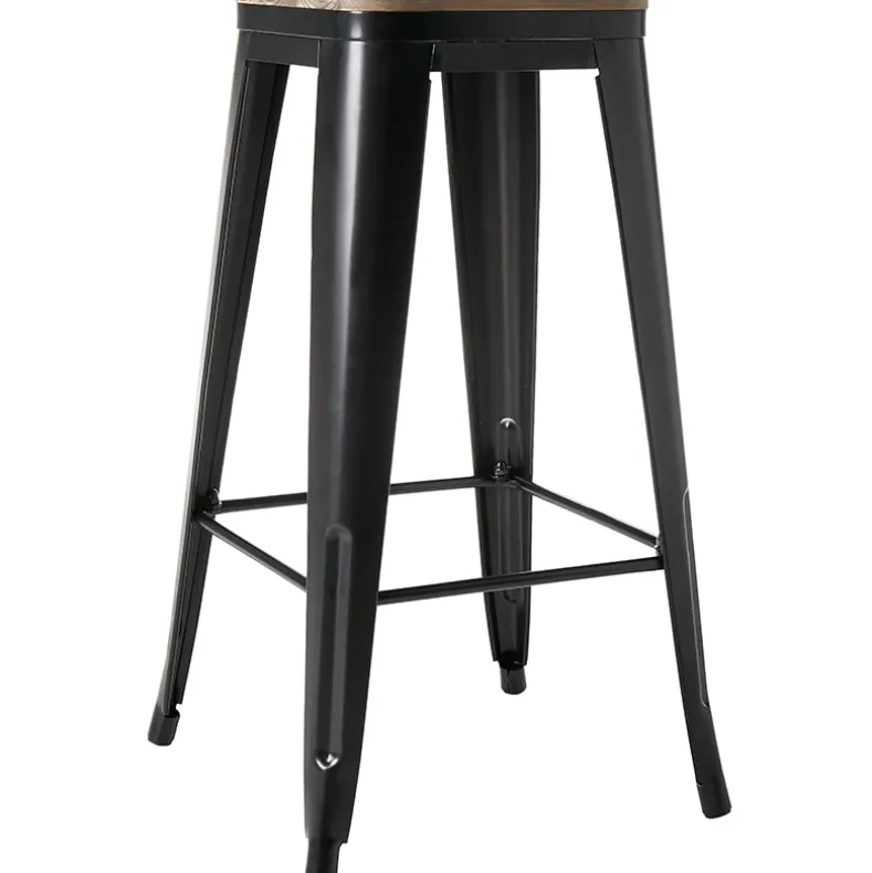Backless Metal Barstool with Wood Square Seat - 24"H or 30"H