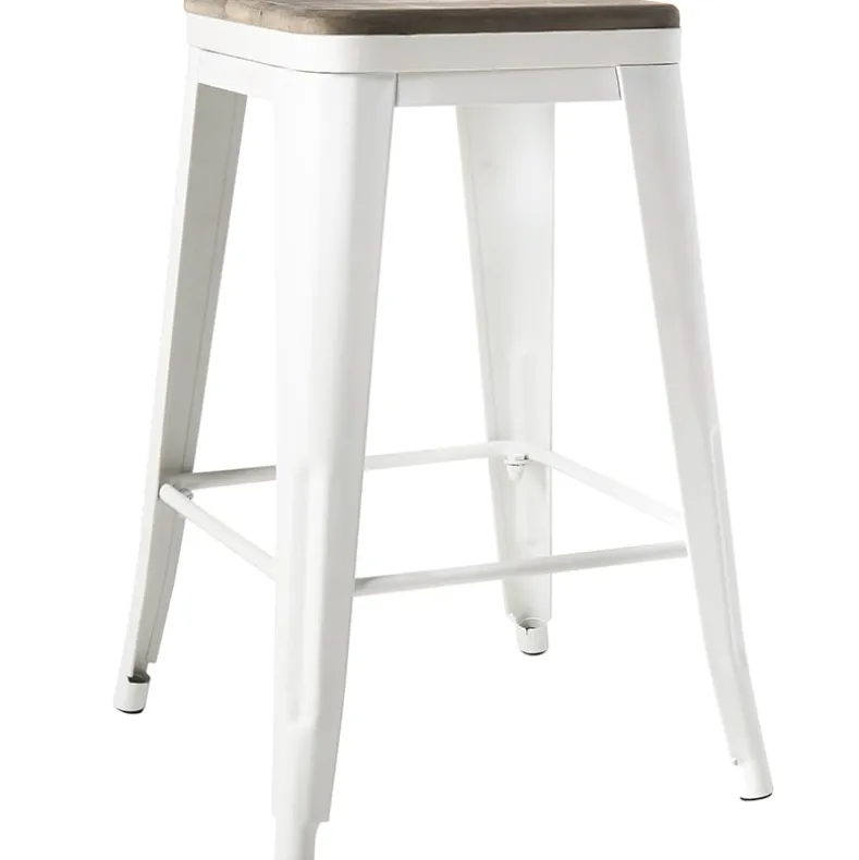 Backless Metal Barstool with Wood Square Seat - 24"H or 30"H