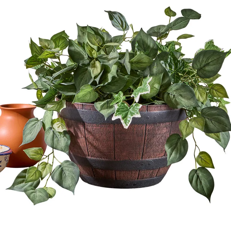 Barrel Shaped Planter Indoor or Outdoor 15" dia x 9"H
