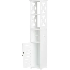 Bathroom Storage Unit with Toilet Paper Dispenser, 2 Shelves, and Cupboard