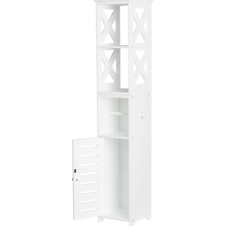 Bathroom Storage Unit with Toilet Paper Dispenser, 2 Shelves, and Cupboard