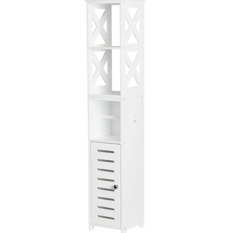 Bathroom Storage Unit with Toilet Paper Dispenser, 2 Shelves, and Cupboard