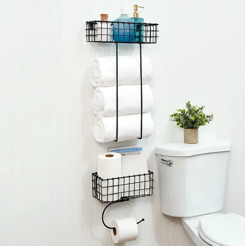 Bathroom Toilet Paper Holder or Towel Holder with Storage Shelf