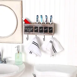 Bathroom Wooden Toothbrush Holder with Chalkboard Labels