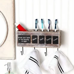 Bathroom Wooden Toothbrush Holder with Chalkboard Labels
