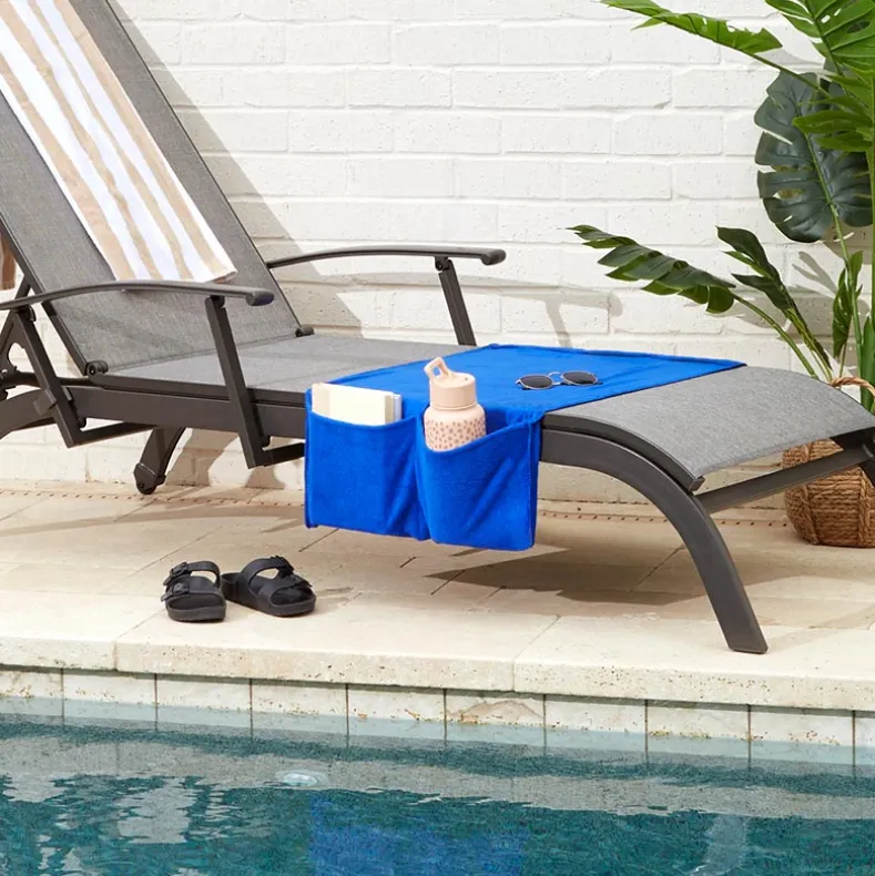 Beach Lounge Chair Cover Towel with Side Storage Pockets