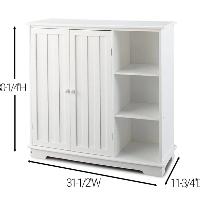Beadboard Storage Cabinet with 3 Shelves and Cupboard