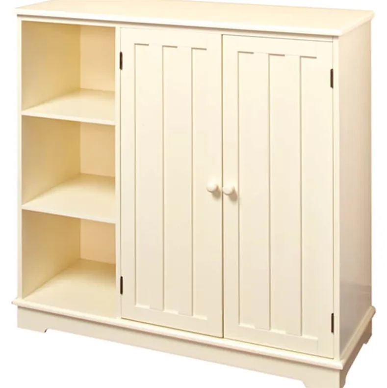 Beadboard Storage Cabinet with 3 Shelves and Cupboard