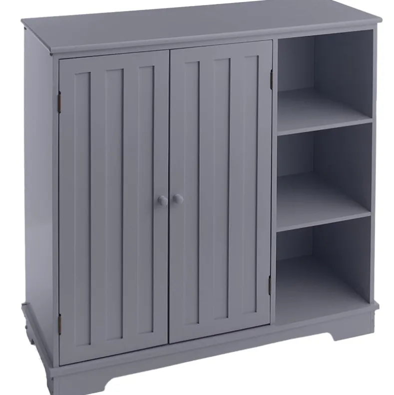 Beadboard Storage Cabinet with 3 Shelves and Cupboard