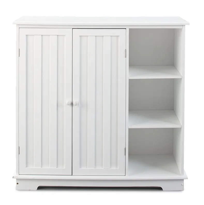 Beadboard Storage Cabinet with 3 Shelves and Cupboard