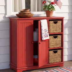 Beadboard Storage Cabinet with 3 Shelves and Cupboard