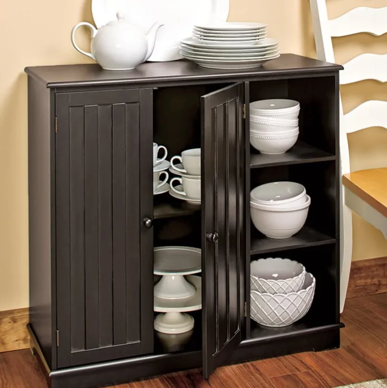 Beadboard Storage Cabinet with 3 Shelves and Cupboard