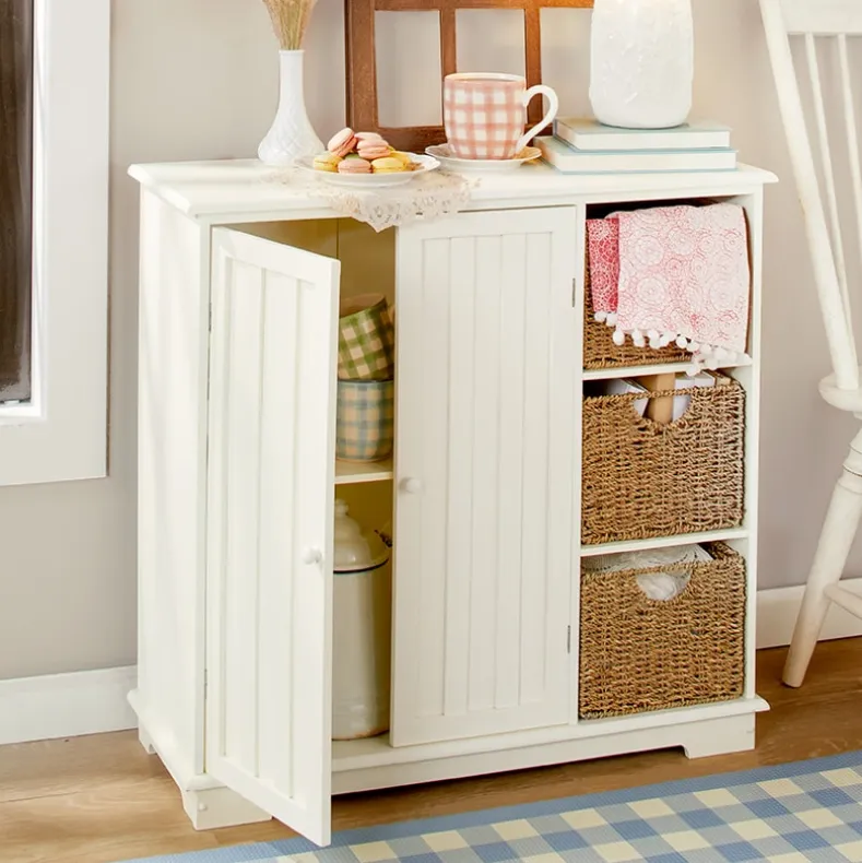 Beadboard Storage Cabinet with 3 Shelves and Cupboard