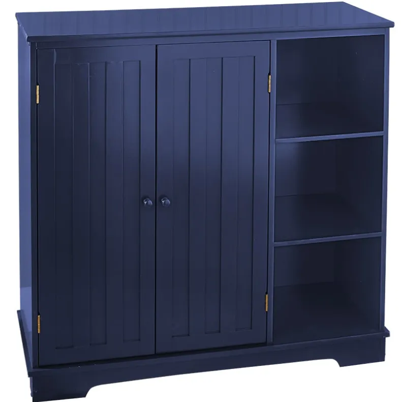 Beadboard Storage Cabinet with 3 Shelves and Cupboard