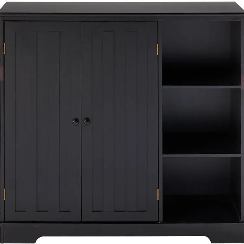 Beadboard Storage Cabinet with 3 Shelves and Cupboard