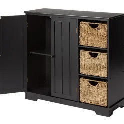 Beadboard Storage Cabinet with 3 Shelves and Cupboard
