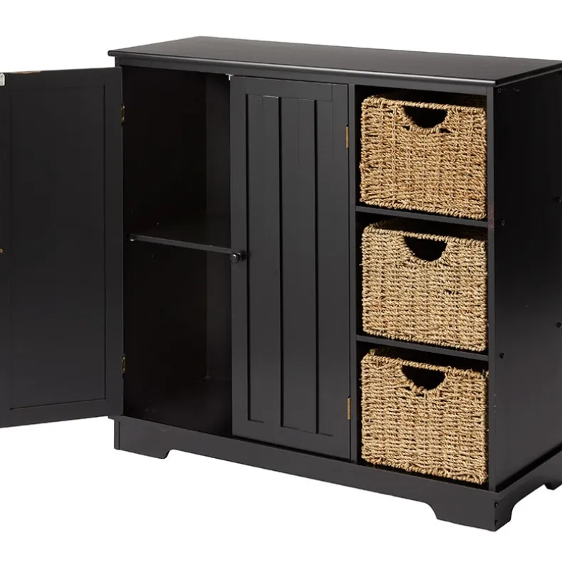 Beadboard Storage Cabinet with 3 Shelves and Cupboard