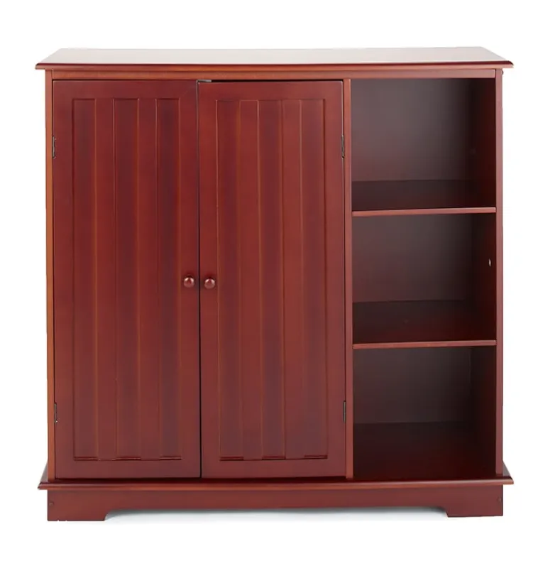 Beadboard Storage Cabinet with 3 Shelves and Cupboard
