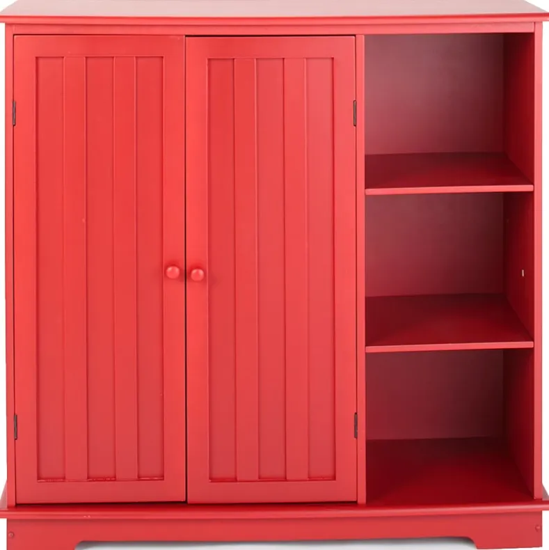 Beadboard Storage Cabinet with 3 Shelves and Cupboard