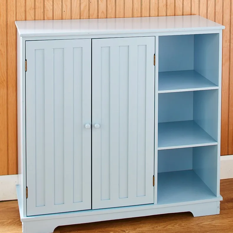 Beadboard Storage Cabinet with 3 Shelves and Cupboard