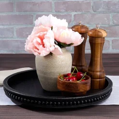 Beaded Wood Round Trays