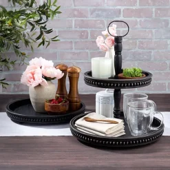 Beaded Wood Round Trays