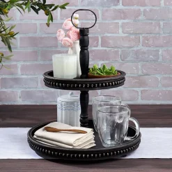 Beaded Wood Round Trays