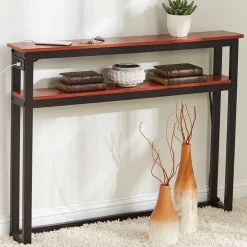 Behind-the-Sofa Long and Narrow Console Table with USB Port and Outlet