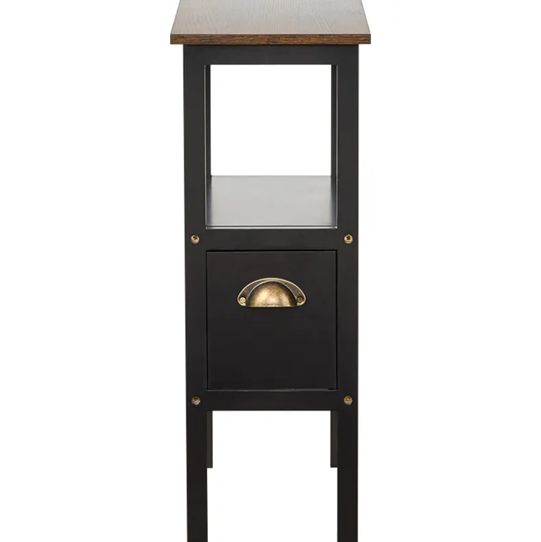 Black Accent Side Table with Dual Drawers - 24"H