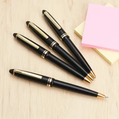 Black Ballpoint Pens with Gold Trim Set of 4