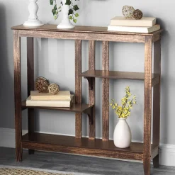 Brushed Metallic Console Table with Display Shelves 31.4"W x 29.8"H