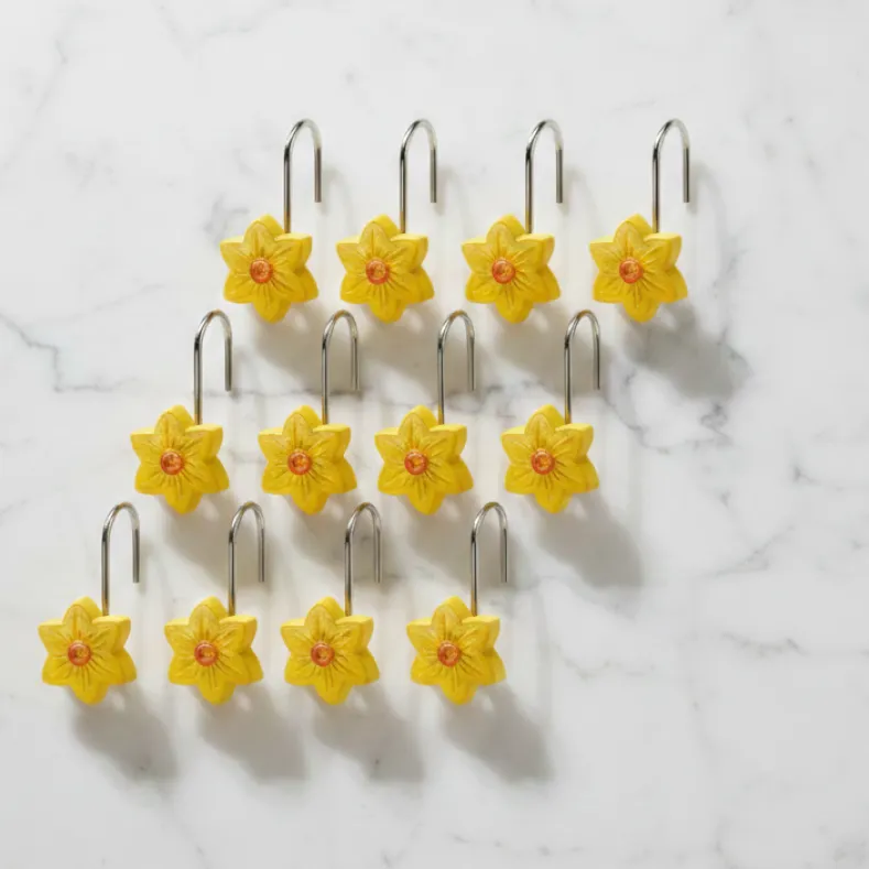 Buffalo Plaid Green Valance or Daffodil Shower Hooks Set of 12