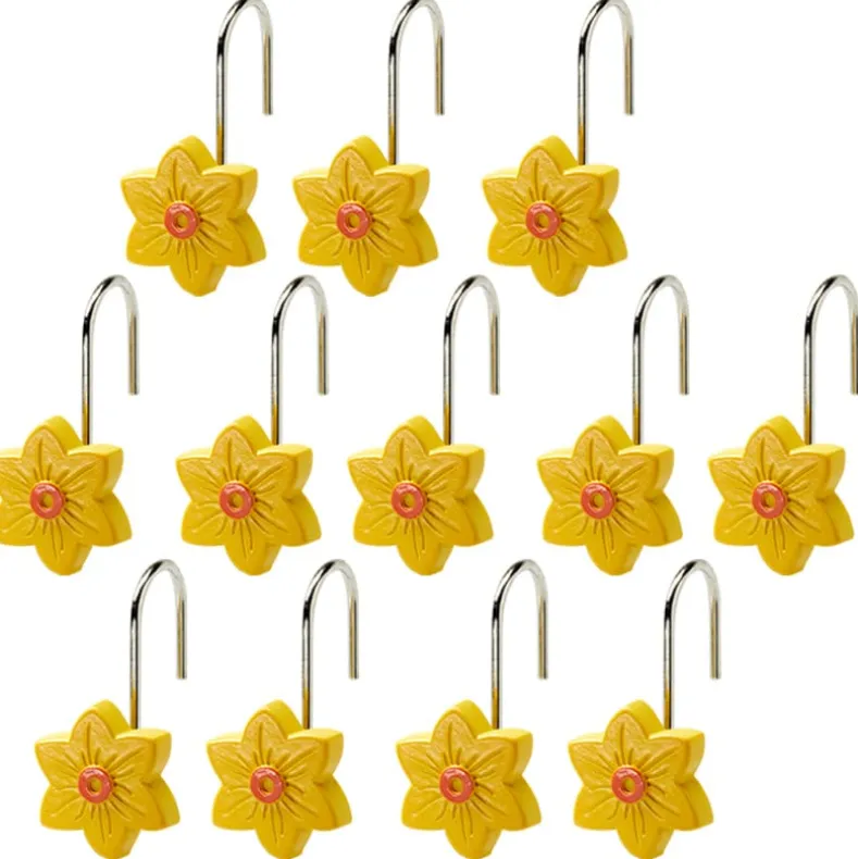 Buffalo Plaid Green Valance or Daffodil Shower Hooks Set of 12