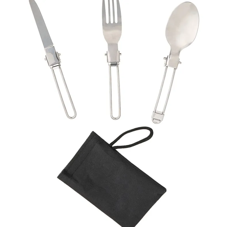 Camping Stainless Steel Folding Cutlery Set With Carry Pouch
