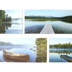 Canvas Wall Art 4 Piece Set Featuring Lake View With Boat And Dock