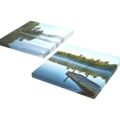 Canvas Wall Art 4 Piece Set Featuring Lake View With Boat And Dock