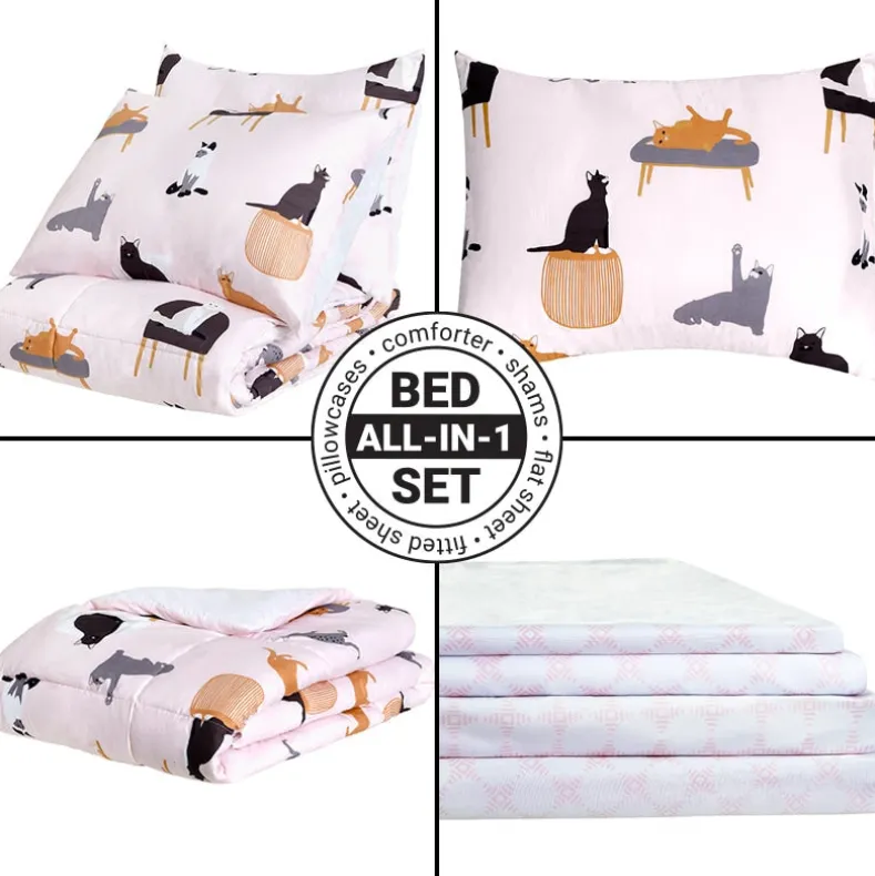 Cat's Life Reversible King Complete Comforter Set