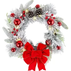 Christmas Frosted Pine With Red Bows Decor